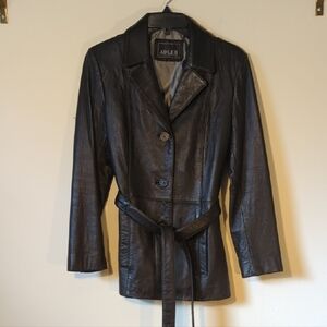 Vintage Adler Collection Black Leather Jacket W/Belt Size Small